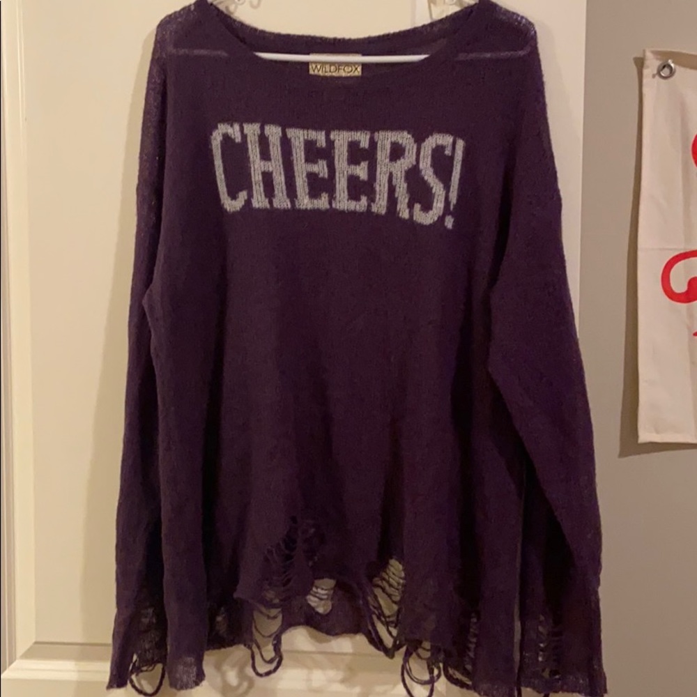 Purple cheers wildfox sweater with distressed